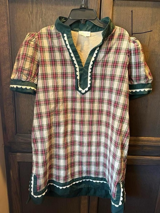 entro Dresses & Skirts - entro Plaid Mini Dress with Green Trim and White Scallop